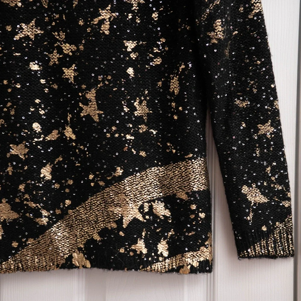 Desigual Sweater NEW Black Gold Celestial Star Whimsigoth Glam Avant Garde Boho